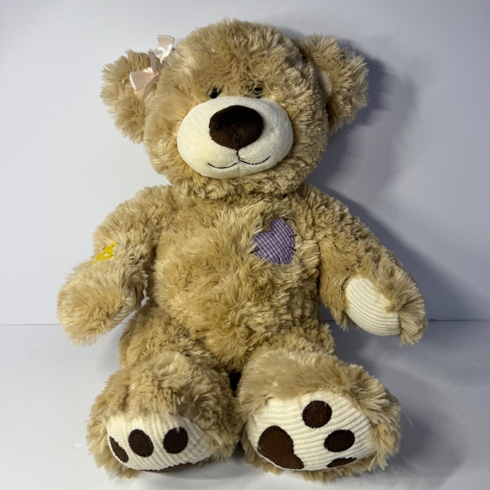Build A Bear Workshop Patches Champ Tan Shaggy Teddy Bear Heart Star Sun 14 inch